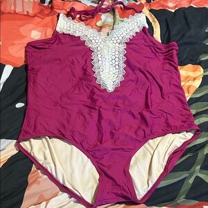 Purple One-Piece Swimsuit with Lace Detail